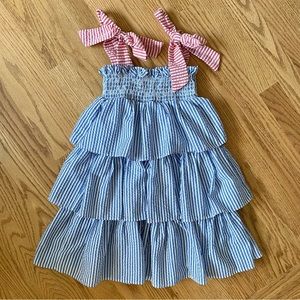 Cecil & Lou red white and blue seersucker dress with shoulder ties, girls size 6